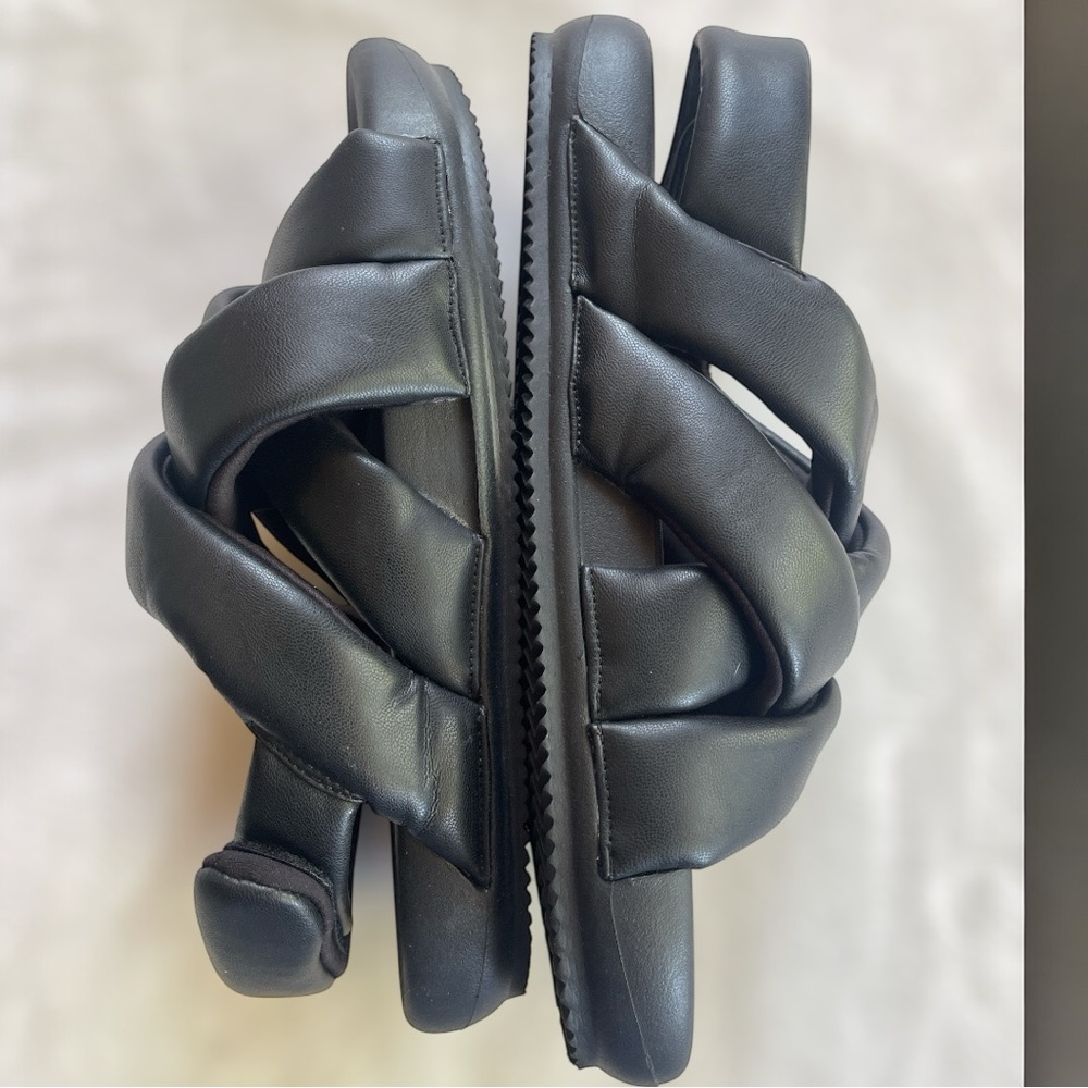 H&M Black Women's Chunky Leather Cross Strap Sandals US  9‎  UK 40 - Picture 4 of 10